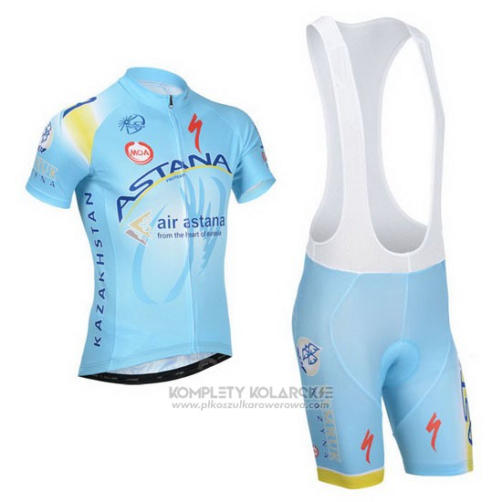 2014 Odziez Rowerowa Astana Jasny Niebieski Krotkie Rekawy i Rowerowe Szelkach